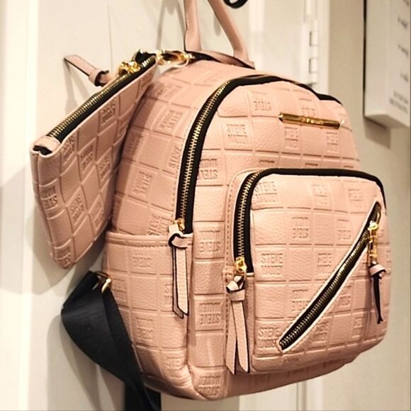 Steve Madden Balma Logo Zipper Backpack- Blush